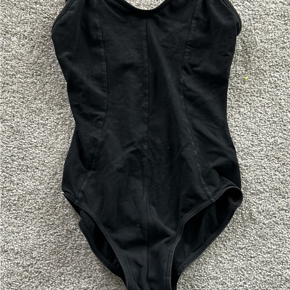 Mirella Black Bodysuit with Scoop Neckline and High-Cut Design